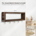 Lwenki Wall Shelf with Hooks - Decorative Key and Wallet Holder for Wall Holds Sunglasses, Leashes, Scarves and Lanyards - 15.7" x 5.1" x 2.9" Entryway Organizer Made of Paulownia Wood (Brown) - Image 2