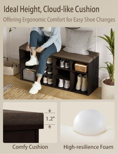 DINZI LVJ Shoe Storage Bench with Cushion, 40.9" Cubby Shoe Rack, 12-Cubby - Image 5