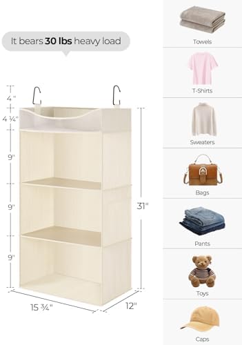 StorageWorks 3-Shelf Hanging Closet Organizer with Half Compartment | Add More Storage to Small Closets, a Side Pocket and Half Compartment, Ideal for Bedrooms, Dorms and RVs,Ivory White - Image 3