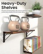 BAYKA Wall Shelves for Bedroom Decor, Wood, Rustic Brown, Set of 3, 16in - Image 4