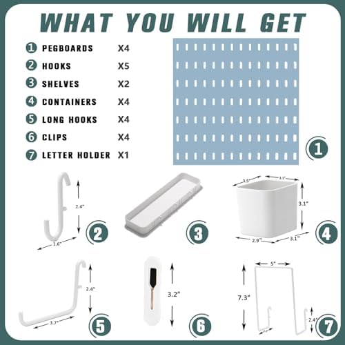 MULSAME Pegboard Combination Kit, 25.2" x 25.2" Wall Mounted Storage Set with 4 Pegboards & 20 Accessories Hanging, Peg Boards Organizer - Image 4