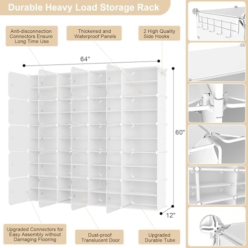 Portable Shoe Rack Organizer with Door, 80 Pairs Shoe Storage Cabinet Easy Assembly, Plastic Adjustable Shoe Storage Organizer Stackable Detachable Free Standing DIY Expandable 10 Tier White - Image 3