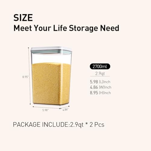 Food Storage Containers with Lids,2.9Qt 2Pcs Airtight Pop Food Storage Containers, BPA-Free Stackable Kitchen Pantry Organizers and Storage, One Button Opening Flour and Sugar Container Sets - Image 5
