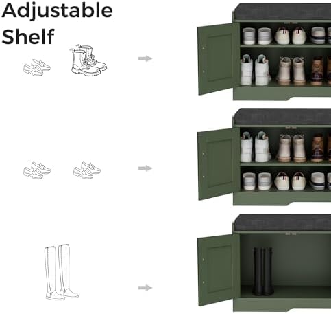 Homleke Shoe Storage Bench, 4 Doors & Thickened Padded Seat Cushion - Image 7