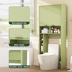 AKMAKM 31" W Over the Toilet Storage Cabinet with Fluted Door, Green Bathroom Organizer with Adjustable Shelf, 67''H Tall Natural Toilet Paper Holder Stand Wave Door for Restroom, Laundry Room - Image 5