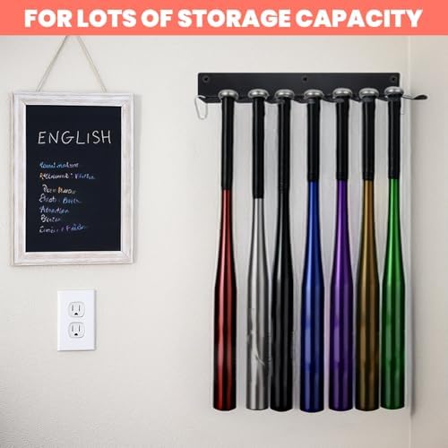 2 Pack Wall Mount Baseball Bat Rack, Heavy Duty Steel Holder Hooks for 14 Bats, Gloves, Hats, Bags, Sports Equipment Organizer Hanger, Black - Image 5