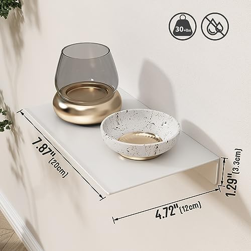 Danpoo 8 inch White Small Floating Shelf for Wall Organizer & Storage, Mini Display Shelf, Metal Wall Shelf for Bathroom, Living Room, Kitchen, Bedroom - Image 3