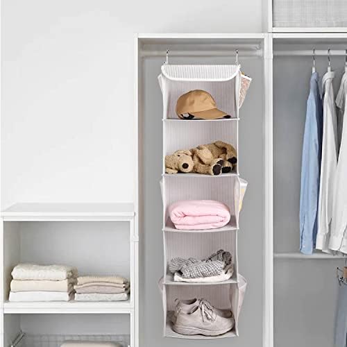 BrilliantJo 5 Shelves Hanging Closet Organizer, 2 Pack Hanging Storage with 6 Side Pockets for Clothes Shoes, 43"x12"x12"(Strip) - Image 5