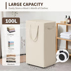 Goodpick 100L Large Rolling Laundry Basket with Wheels and Lid, White - Image 3