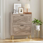 Homleke Farmhouse Shoe Storage Cabinet with Flip Drawers & Barn Door Design by Homleke