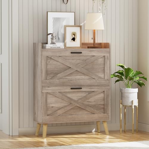 Homleke Farmhouse Shoe Storage Cabinet with Flip Drawers & Barn Door Design by Homleke