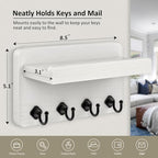 Nekon Key Holder Wall Mount, 8.5 Inch Small Wooden Wall Organizer, White - Image 6