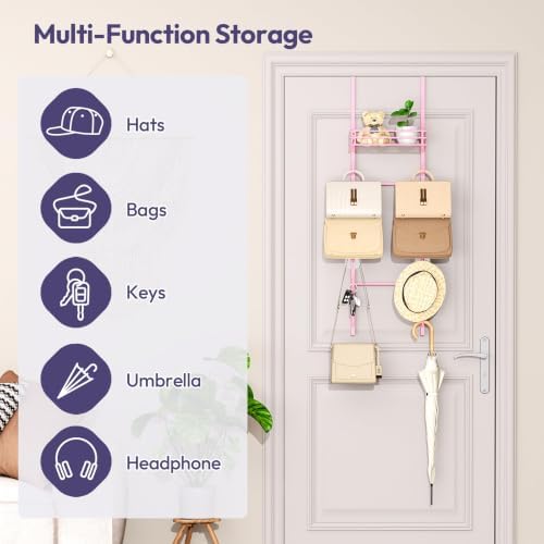 SWTYMIKI Over the Door Purse Organizer - Wall Mounted Handbag Organizer with 10 Hooks and Metal Basket, Hanging Purse Storage Rack Holds up to 10 Bags, Bag Rack Can Use As 1/2 Part, for Door, Closet - Image 3