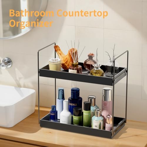 NPPLUS Bathroom Countertop Organizer, 2 Tier Metal Vanity Counter Skincare Shelf, Matte Black, 13.6"L x 6.9"W x 13.8"H - Image 4