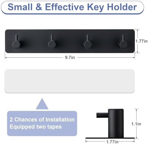 Key Holder with 4 Hooks,Adhesive Key Hanger Organizer for Wall Mount - Image 2