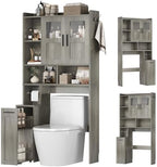 ELYKEN Over The Toilet Storage Cabinet with Pulley & Glass Doors, Grey by ELYKEN
