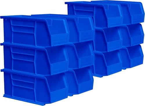 Akro-Mils 30230 AkroBins Plastic Storage Bins, Space-Saving Stackable Bins for Garage, Pantry, Craft Organization, 10.5 "L x 5.5 "W x 5"H, Blue, 12-Pack by Akro-Mils
