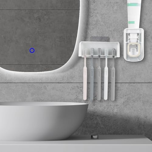 5 Slots Wall Mount Toothbrush Holder with Cover, Self Adhesive Toothbrush Storage Organizer for Shower, Toothbrush Hanger with Automatic Toothpaste Squeezer Dispenser - Image 6