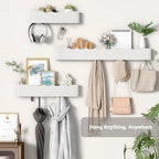 Wall Mounted Coat Rack with Shelf, Wooden Entryway Organizer with Hidden Metal Hooks for Hanging Coats Bags Keys, Modern Floating Shelf for Hallway Bathroom - Image 4