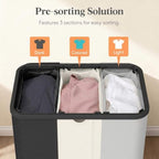 Lifewit 185L 3 Section Laundry Hamper with Lid, Black/Gray/White - Image 3