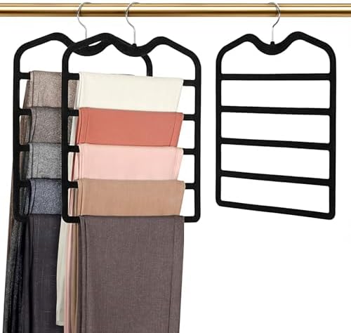 Pants Hangers Space Saving,3 Pack Velvet Short Neck Pants Hangers,5 Tier Space Saving Velvet Hanger,Closet Organizers and Storage Dorm Room Essentials for College Students Girls Guys Holds Pant,Jean by DOIOWN