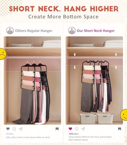 Pants Hangers Space Saving,3 Pack Velvet Short Neck Pants Hangers,5 Tier Space Saving Velvet Hanger,Closet Organizers and Storage Dorm Room Essentials for College Students Girls Guys Holds Pant,Jean - Image 2