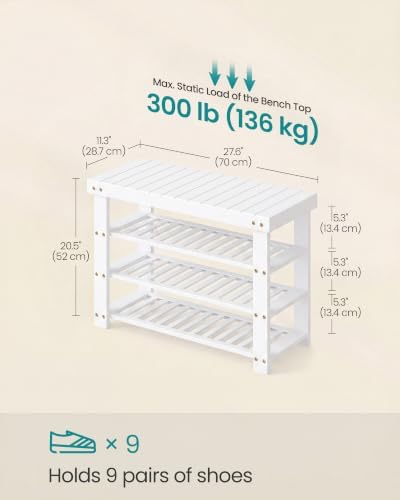 SONGMICS Bamboo Shoe Bench with Seat, 11.3 x 27.6 x 20.5 Inches - Image 2