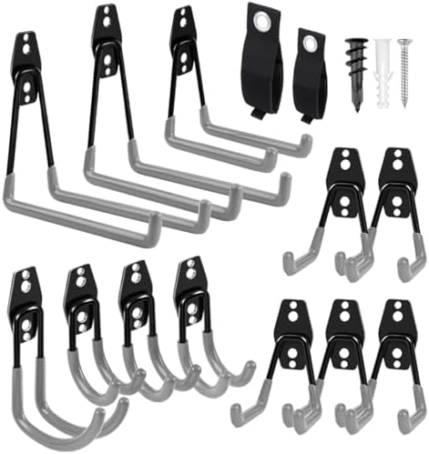 Garage Hooks Heavy Duty 14 Pack, Steel Garage Storage Hooks, Tool Hangers for Garage Wall Utility Wall Mount Garage Hooks and Hangers with Anti-slip Coating for Garden Tools, Ladders, Bulky Items by GARDENANDTOOL