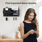 Lwenki Wall Mount Key Holder with Mail Organizer, 100% Paulownia Wood, 7 Metal Hooks, Storage Drawer, Entryway Home Decor (Black) - Image 2