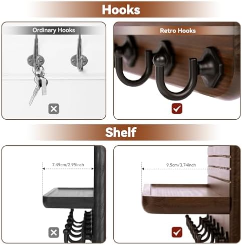 Key Holder for Wall, Mail Organizer Wall Mount with 6 Hooks Wooden Hanging Key Rack for Home Decor, Hallway, Entryway (Brown) - Image 5