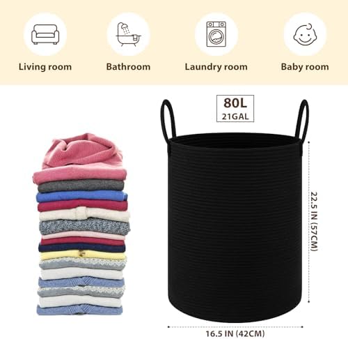 OIAHOMY 80L Nursery Hamper Laundry Basket Laundry Hamper Black - Image 2