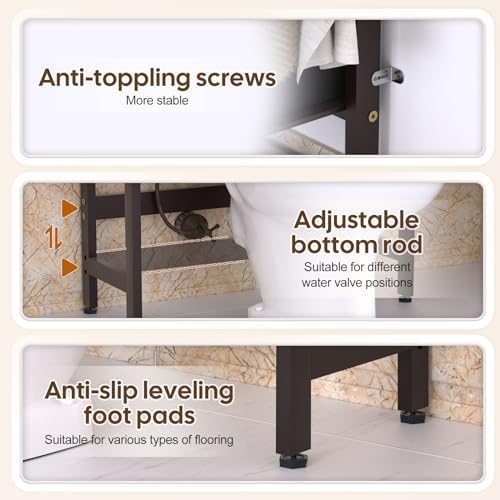 Cozivolife Over The Toilet Bamboo Storage Rack: 4-Tier & 2 Baskets (Brown) - Image 5