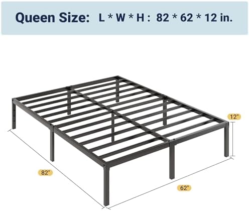 Allewie Queen Bed Frame, 12 Inch Metal Beds with Storage Space, Black - Image 2