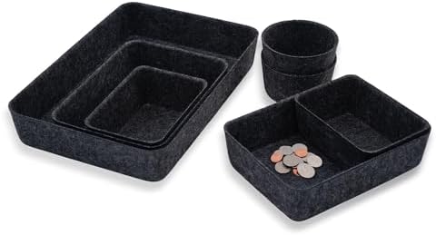 Welaxy Felt Drawer Organizer Bins 7-Piece Carbon Desk Storage Trays by Welaxy