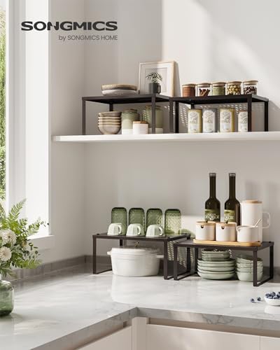 SONGMICS Set of 2 Metal Spice Racks, Stackable Expandable Shelf Risers - Image 3