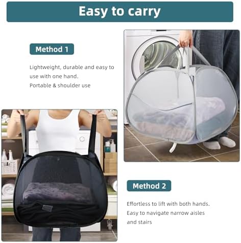 Collapsible Laundry Baskets, 90L Large Foldable Laundry Basket, Durable Mesh Pop Up Hampers for Laundry, Dirty Clothes Laundry Hamper for Bedroom, Bathroom, Dorm, Laundry Room, Travel, Camping Black - Image 6