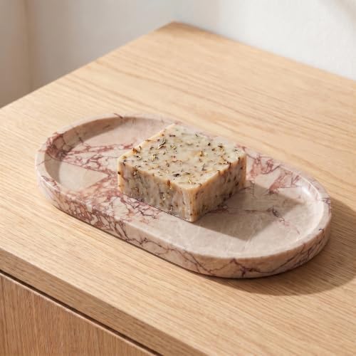 YKAJO Calacatta Viola Pink Oval Marble Tray, 9.8x4.7 Vanity Organizer Dish - Image 6