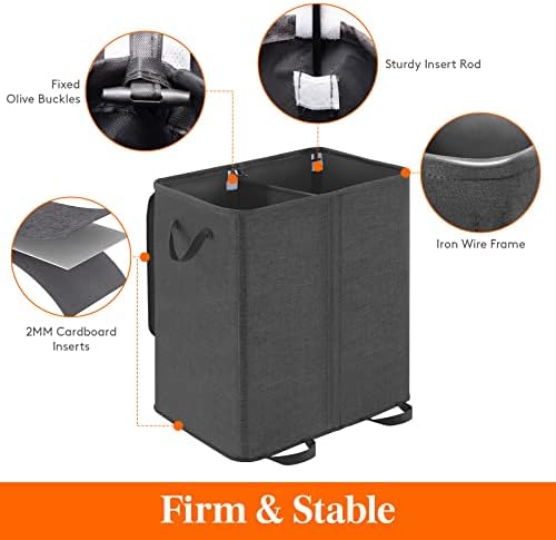 Lifewit Double Laundry Hamper with Lid, Removable Laundry Bags, Black - Image 2