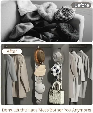 LINFIDITE 15 Pack Baseball Hat Rack Hanger Holder Organizer Multi Hook Wall Mounted Over Door Cap Display Storage Rack Cap Holder, Closet HangingStorage Rack w Hanging Hook White - Image 2