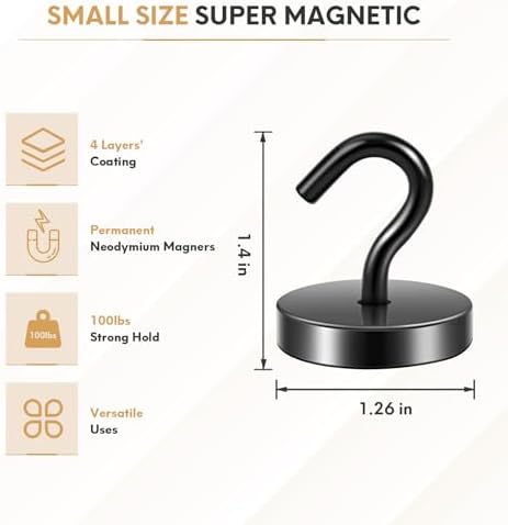 Neosmuk Magnetic Hooks Steel Tube Design for Cruise,130lb+ Black,10 Pack - Image 6