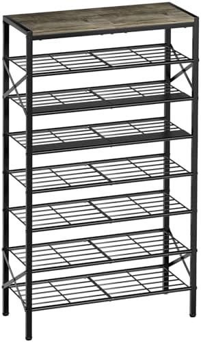 8 Tier Metal Shoe Rack with Wood Top, 24-32 Pairs by UNITSTAGE
