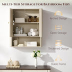 Bathroom Fluted Arched Wall Cabinet, 23.6''W Wood Medicine Cabinet, Cream - Image 3