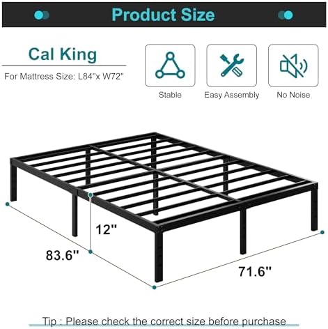Maenizi 12 Inch Cal King Bed Frame, Heavy Duty California King - Image 2