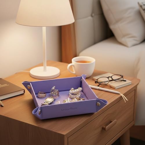 UnionBasic Small Valet Tray, Jewelry Tray for Rings Watches Earrings, Entryway Catchall Caddy for Coins Keys Change, Nightstand Bedside Valet Holder, Trays for Electronic Gadgets, Purple - Image 6