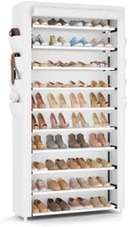 VTRIN Tall Shoe Rack with Cover, 10 Tier Shoe Organizer Storage for 50-55 Pairs Shoes and Boots Large Capacity Shoe Shelf with 8 Pockets Free Standing Shoe Rack for Closet, Entryway, Garage, White by VTRIN