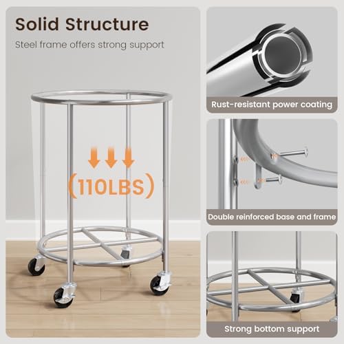 ELYKEN Laundry Basket with Wheels, Round Rolling Laundry Hamper, Gray - Image 4