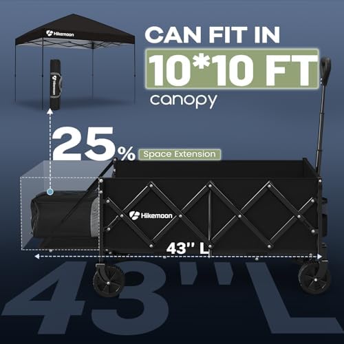 HIKEMOON 43'' Extra Long Folding Wagon with Extended Tailgate, Black - Image 4