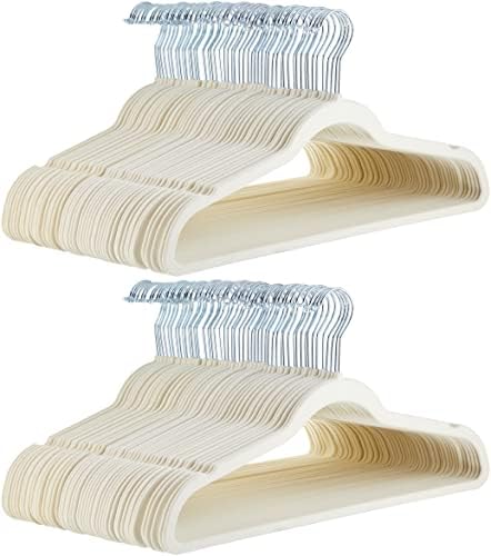 Amazon Basics Slim Velvet Non-Slip Space Saving Suit Clothes Hangers for Closet Organization, Ivory/Beige, 100-Pack by AmazonBasics