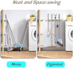 OUTNILI Mop and Broom Holder Wall Mount - Light Wood Broom Mop Hanger - Wall Mounted Garden Tool Rack Organizer for Closet Garage Laundry Room Kitchen With 4 Slots & 4 Hooks - Image 4