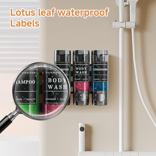 Shampoo and Conditioner Dispenser,Shower Dispenser 3 Chamber No Drill Wall-Mounted Shampoo Dispenser for Shower Wall Mounted Shower Soap Dispenser for Bathroom Hotel Large Capacity，Dark Gray - Image 3